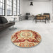 Round Machine Washable Abstract Brown Gold Rug in a Office, wshabs3237