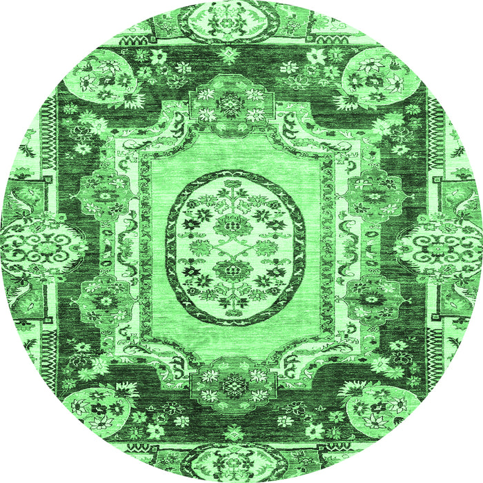Round Abstract Emerald Green Modern Rug, abs3237emgrn