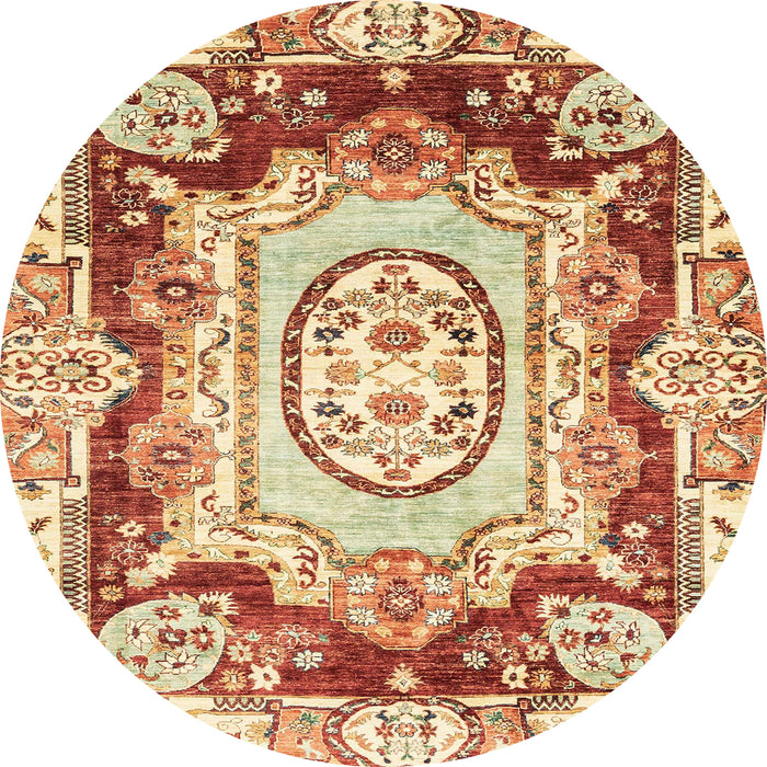 Round Machine Washable Abstract Brown Gold Rug, wshabs3237