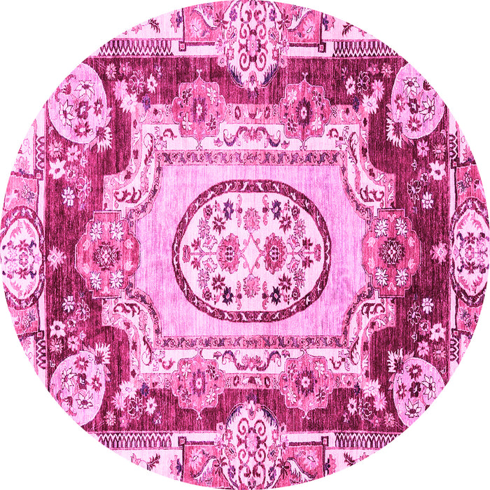 Round Machine Washable Abstract Pink Modern Rug, wshabs3237pnk