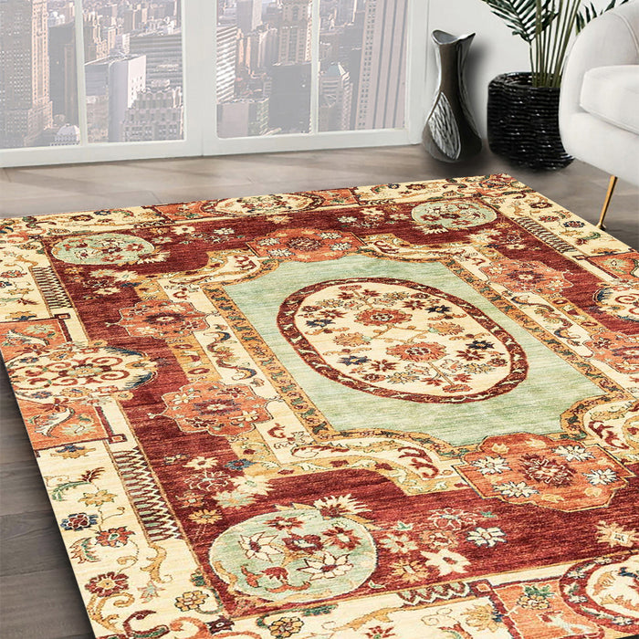 Abstract Brown Gold Modern Rug in Family Room, abs3237