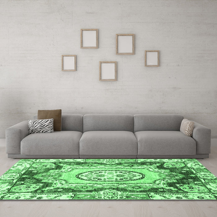 Machine Washable Abstract Emerald Green Modern Area Rugs in a Living Room,, wshabs3237emgrn