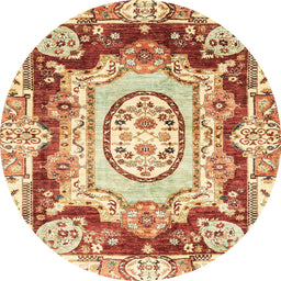 Round Abstract Brown Gold Modern Rug, abs3237