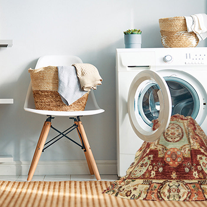 Machine Washable Abstract Brown Gold Rug in a Washing Machine, wshabs3237