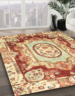 Machine Washable Abstract Brown Gold Rug in a Family Room, wshabs3237