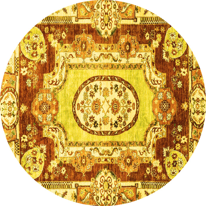 Round Machine Washable Abstract Yellow Modern Rug, wshabs3237yw