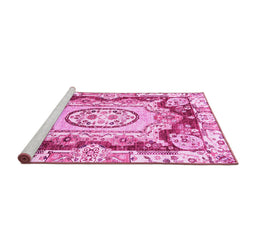 Sideview of Machine Washable Abstract Pink Modern Rug, wshabs3237pnk