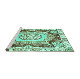 Sideview of Machine Washable Abstract Turquoise Modern Area Rugs, wshabs3237turq