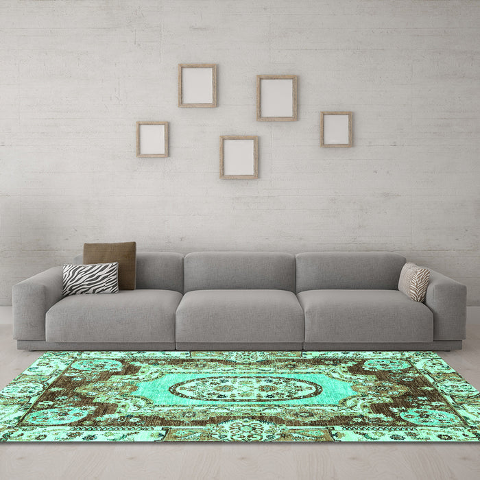 Machine Washable Abstract Turquoise Modern Area Rugs in a Living Room,, wshabs3237turq