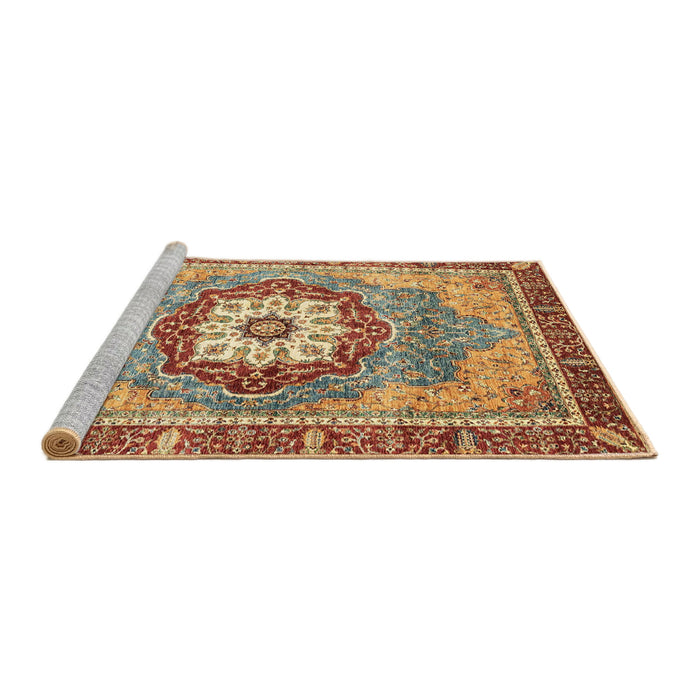 Sideview of Machine Washable Abstract Brown Green Rug, wshabs3238