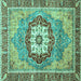 Square Machine Washable Abstract Turquoise Modern Area Rugs, wshabs3238turq