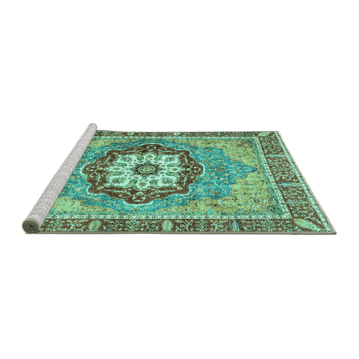 Sideview of Machine Washable Abstract Turquoise Modern Area Rugs, wshabs3238turq