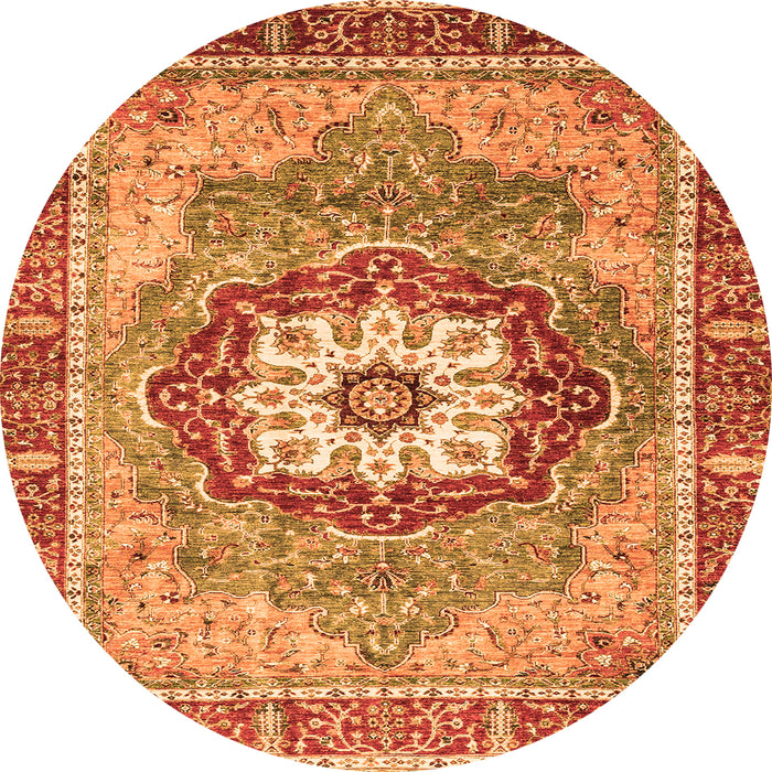 Round Machine Washable Abstract Orange Modern Area Rugs, wshabs3238org