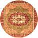 Round Machine Washable Abstract Orange Modern Area Rugs, wshabs3238org