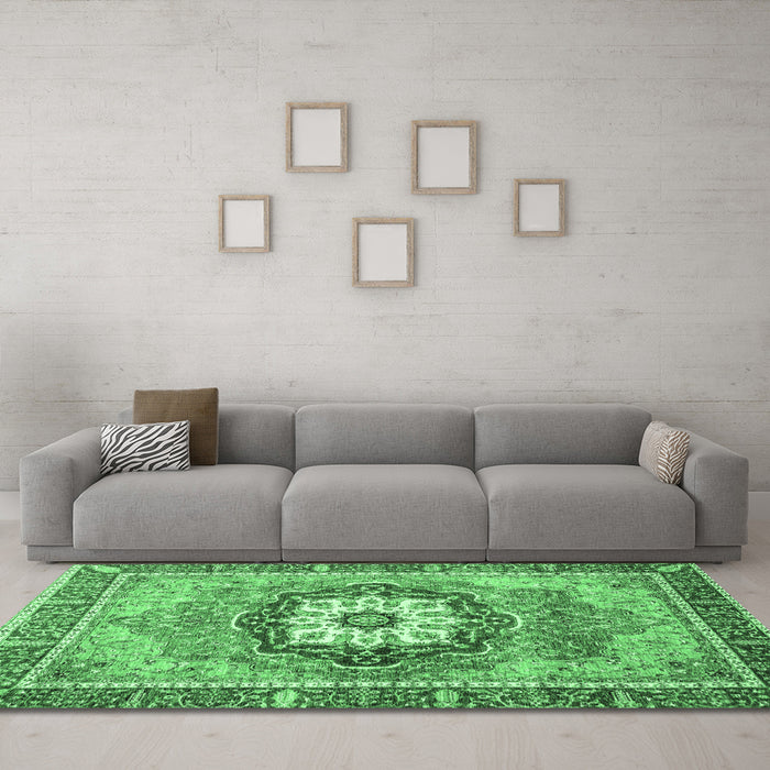 Machine Washable Abstract Emerald Green Modern Area Rugs in a Living Room,, wshabs3238emgrn