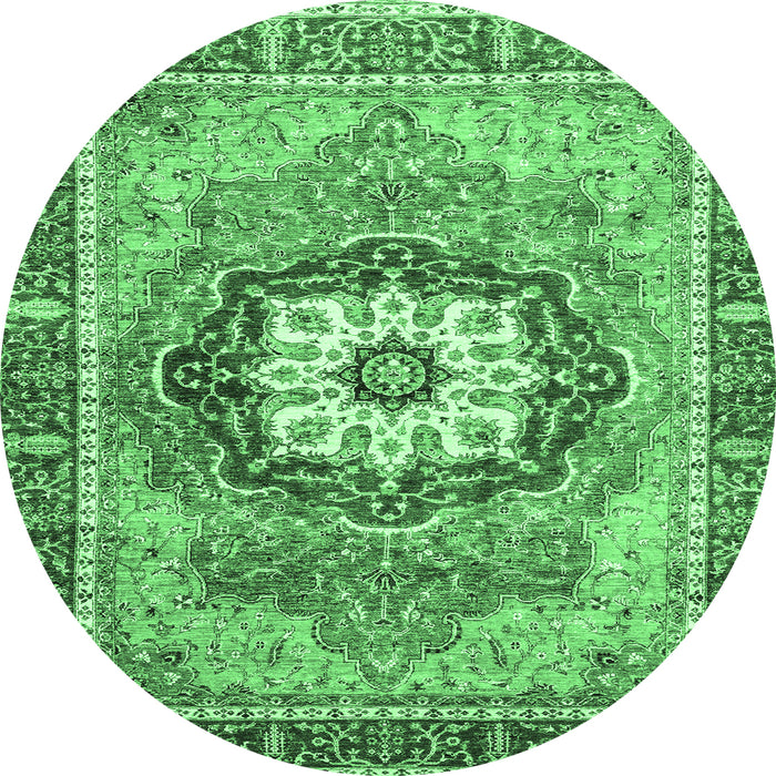 Round Machine Washable Abstract Emerald Green Modern Area Rugs, wshabs3238emgrn