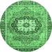 Round Machine Washable Abstract Emerald Green Modern Area Rugs, wshabs3238emgrn