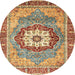 Round Abstract Brownish Green Modern Rug, abs3238