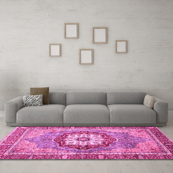 Machine Washable Abstract Pink Modern Rug in a Living Room, wshabs3238pnk