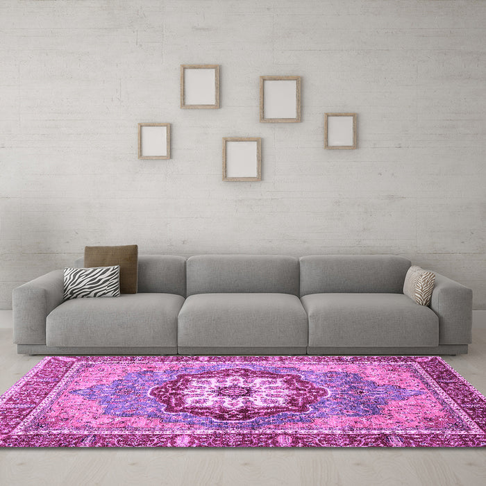 Machine Washable Abstract Purple Modern Area Rugs in a Living Room, wshabs3238pur