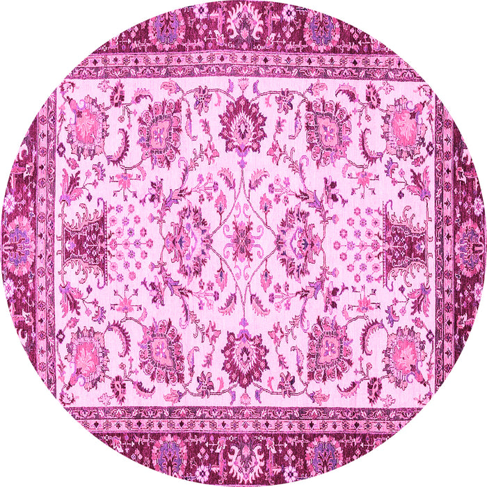 Round Machine Washable Abstract Pink Modern Rug, wshabs3239pnk