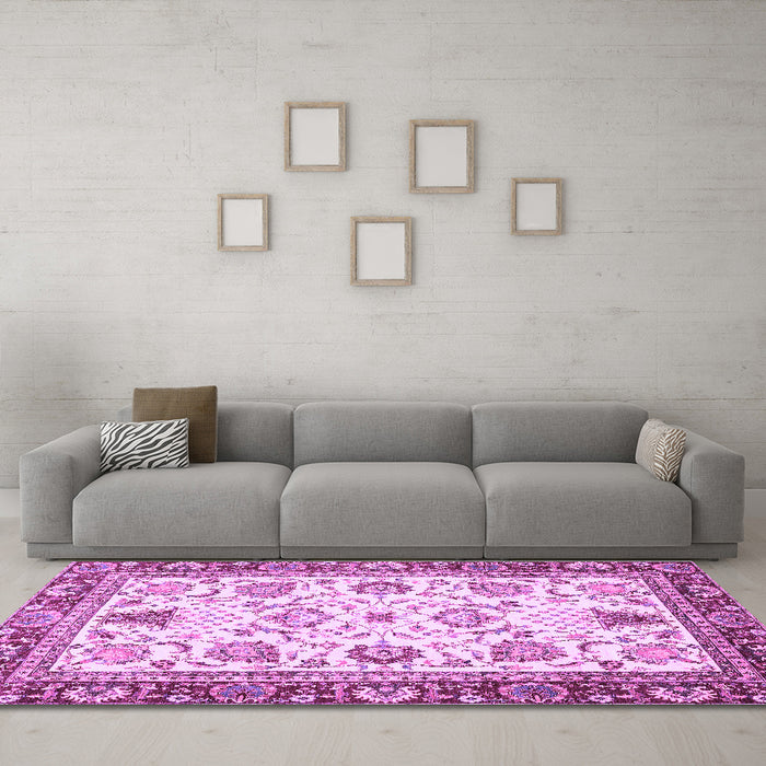 Machine Washable Abstract Purple Modern Area Rugs in a Living Room, wshabs3239pur