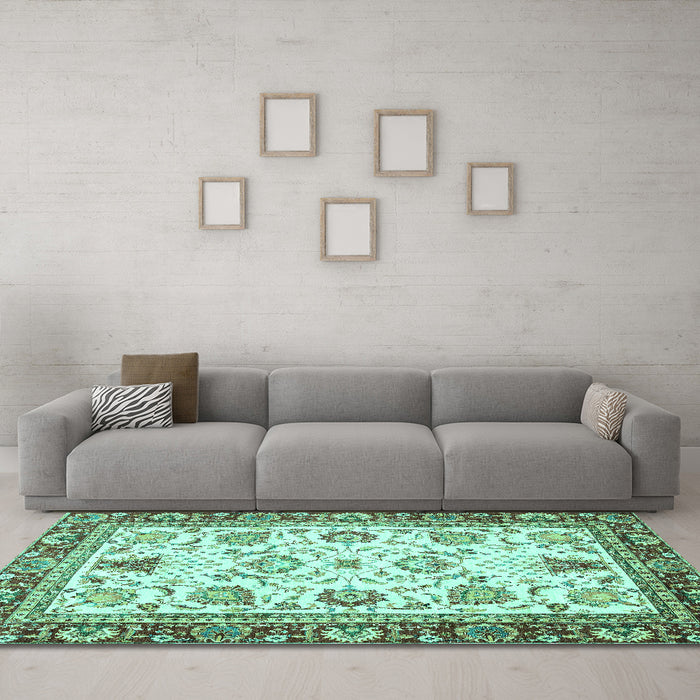 Machine Washable Abstract Turquoise Modern Area Rugs in a Living Room,, wshabs3239turq