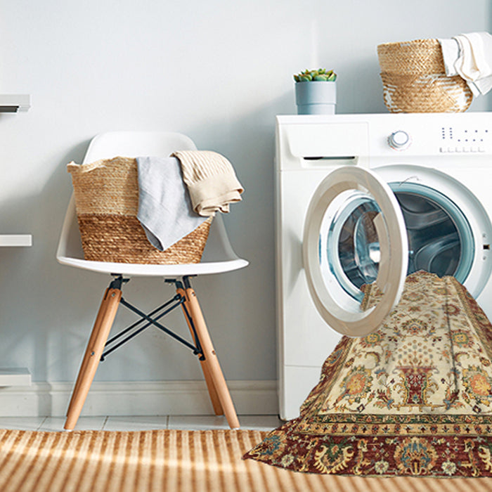 Machine Washable Abstract Red Rug in a Washing Machine, wshabs3239