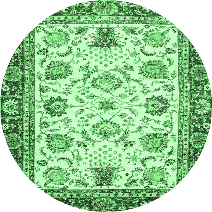 Round Machine Washable Abstract Emerald Green Modern Area Rugs, wshabs3239emgrn