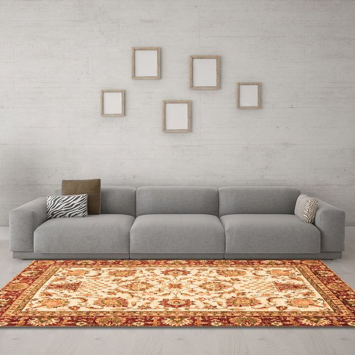 Machine Washable Abstract Orange Modern Area Rugs in a Living Room, wshabs3239org