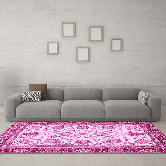 Machine Washable Abstract Pink Modern Rug in a Living Room, wshabs3239pnk