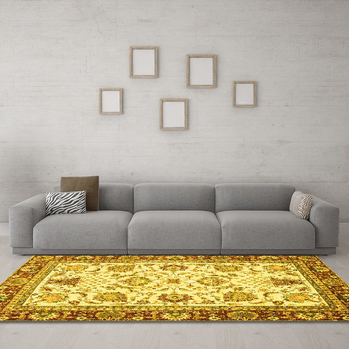 Machine Washable Abstract Yellow Modern Rug in a Living Room, wshabs3239yw