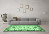 Machine Washable Abstract Emerald Green Modern Rug, wshabs3239emgrn