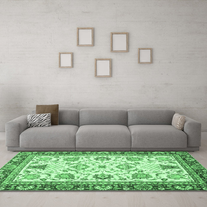 Machine Washable Abstract Emerald Green Modern Area Rugs in a Living Room,, wshabs3239emgrn