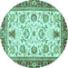 Round Machine Washable Abstract Turquoise Modern Area Rugs, wshabs3239turq