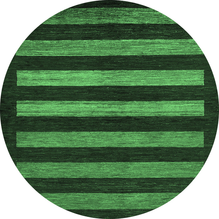 Round Machine Washable Abstract Emerald Green Modern Area Rugs, wshabs323emgrn