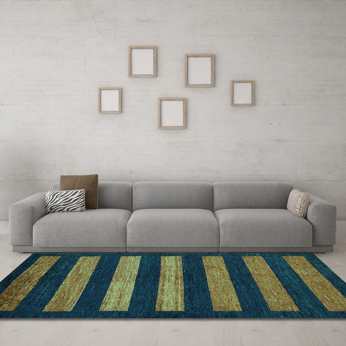 Machine Washable Abstract Turquoise Modern Area Rugs in a Living Room,, wshabs323turq