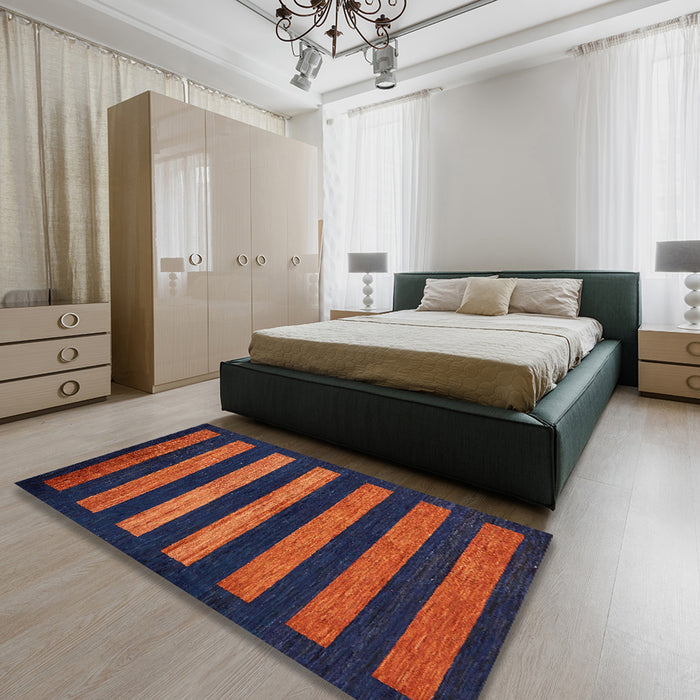 Abstract Chestnut Brown Modern Rug in a Bedroom, abs323