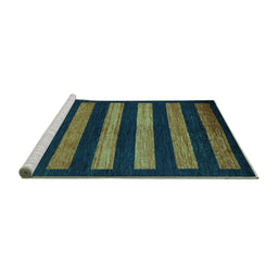 Sideview of Machine Washable Abstract Turquoise Modern Area Rugs, wshabs323turq
