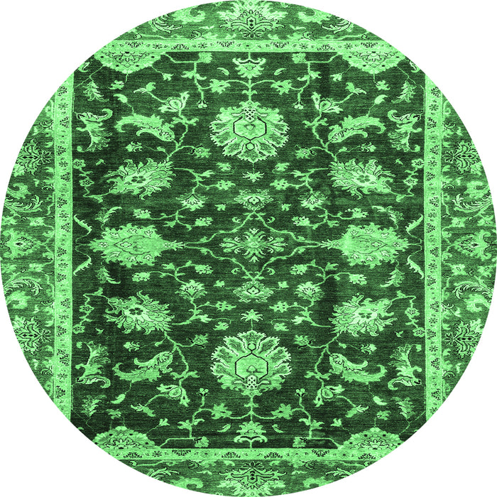 Round Machine Washable Abstract Emerald Green Modern Area Rugs, wshabs3240emgrn