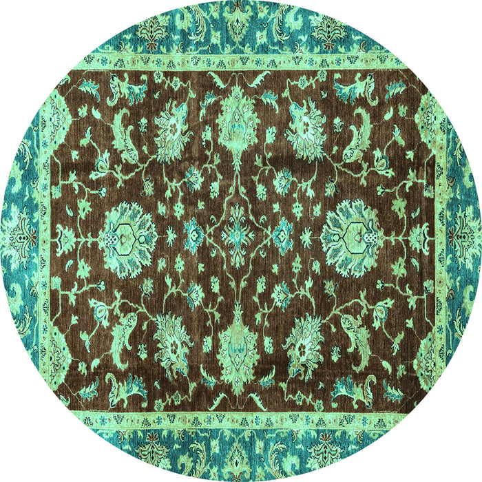 Round Machine Washable Abstract Turquoise Modern Area Rugs, wshabs3240turq