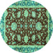 Round Machine Washable Abstract Turquoise Modern Area Rugs, wshabs3240turq