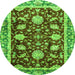 Round Machine Washable Abstract Green Modern Area Rugs, wshabs3240grn