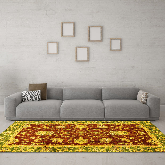 Machine Washable Abstract Yellow Modern Rug in a Living Room, wshabs3240yw