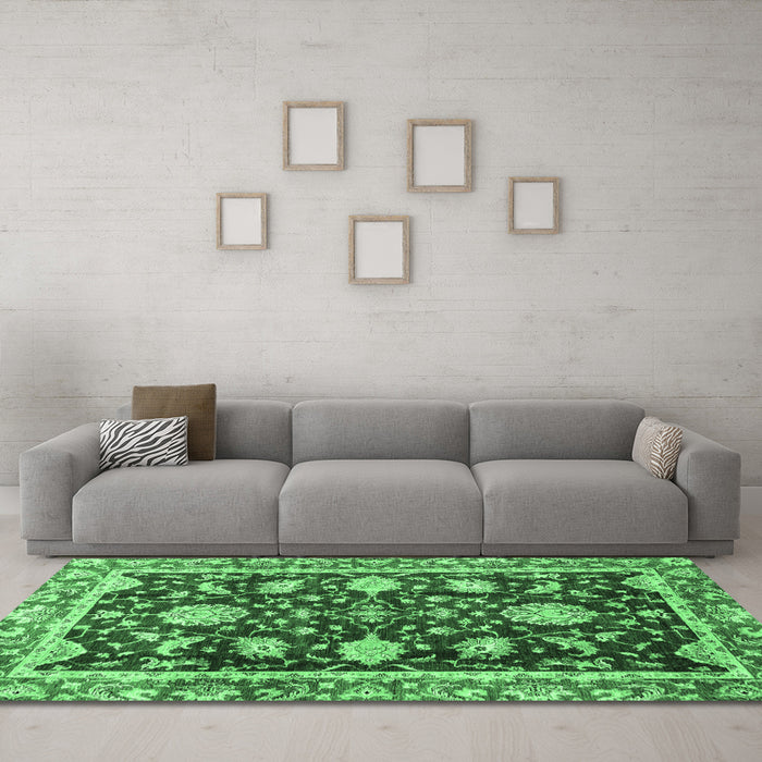 Machine Washable Abstract Emerald Green Modern Area Rugs in a Living Room,, wshabs3240emgrn