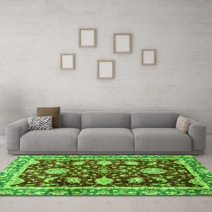 Machine Washable Abstract Green Modern Area Rugs in a Living Room,, wshabs3240grn
