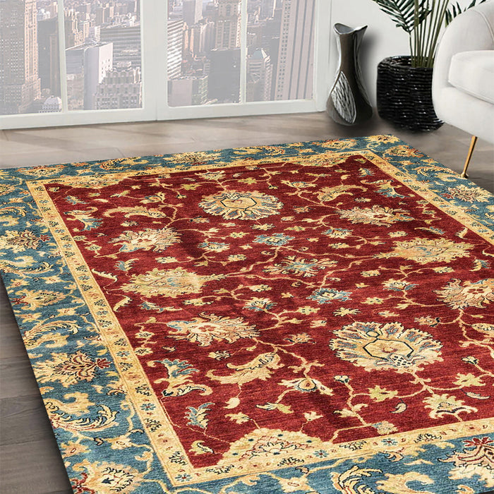 Abstract Red Modern Rug in Family Room, abs3240