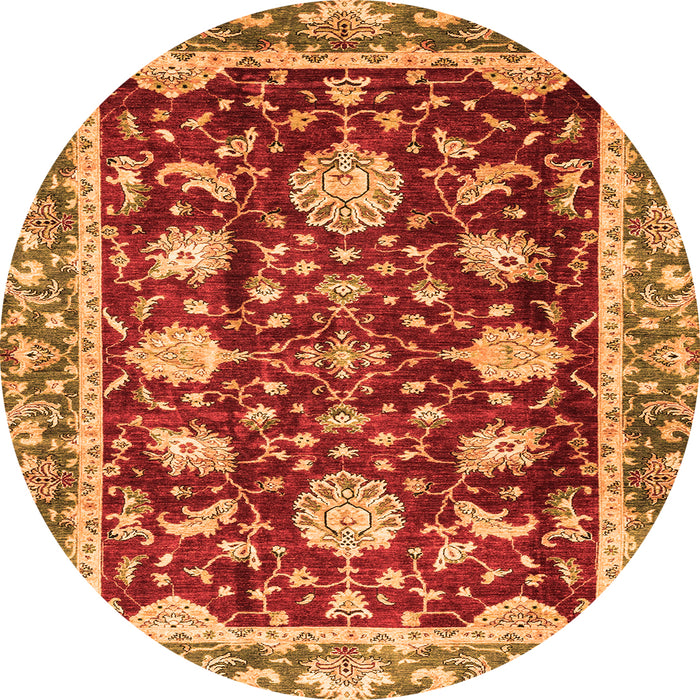 Round Machine Washable Abstract Orange Modern Area Rugs, wshabs3240org