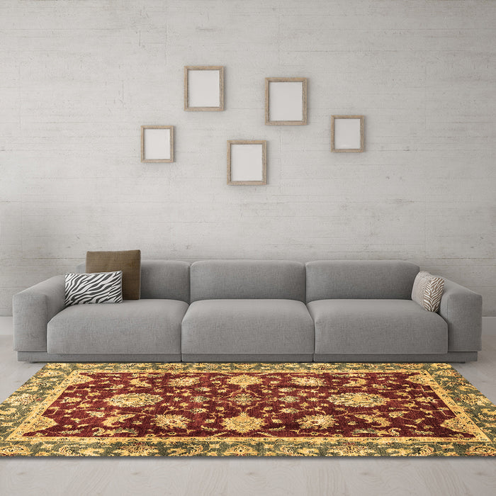 Machine Washable Abstract Brown Modern Rug in a Living Room,, wshabs3240brn