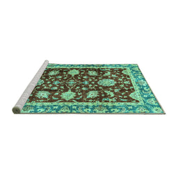 Sideview of Machine Washable Abstract Turquoise Modern Area Rugs, wshabs3240turq